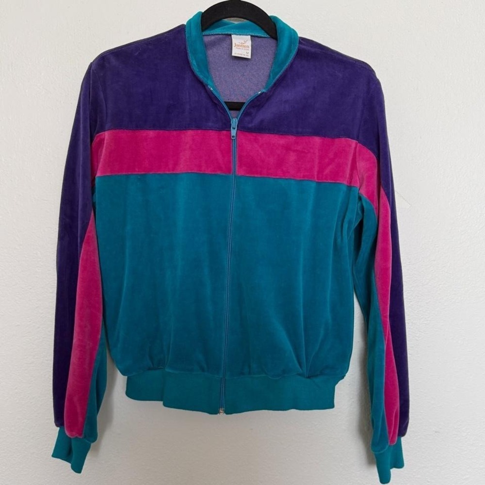 Vintage Jantzen Velour Colorblock Zip Up Track Jacket Made USA - Picture 8 of 8